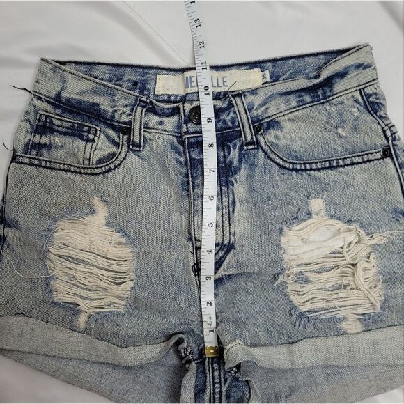 BRANDY MELVILLE denim shorts roll hem distressed high waist acid wash 38/S - Picture 10 of 11